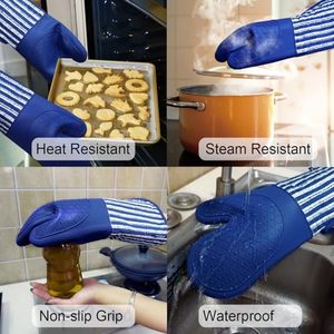 Gant de four rétro à rayures, anti-brûlure, en silicone avec rembourrage en coton, imprimé, pour la cuisine - Product Image 5