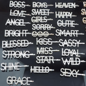 Goparty-horquillas nupciales para el pelo, accesorios para el cabello, con letras de LOVE KISS y perlas, con palabra de diamante completo, horquilla, pasadores - Product Image 3