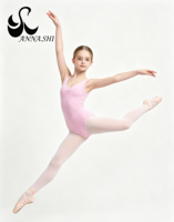 Justaucorps de ballet pour fille, rose pâle, en nylon et élasthanne, col en V, poitrine froncée, pour la gymnastique et la danse