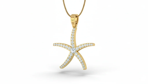 จี้รูปปลาดาวประดับเพชรธรรมชาติ ดีไซน์แรงบันดาลใจจากมหาสมุทร งานฝีมือประณีต ทองคำแท้ สำหรับผู้หญิง เครื่องประดับชายหาด ขายดี - Product Image 4