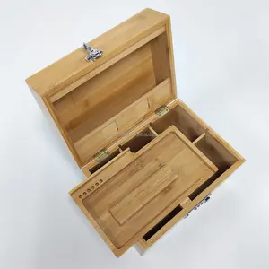Modern luxury secret natural wooden bamboo tobacco herb smoking stash box with rolling tray