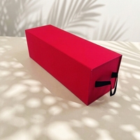 Boîte cadeau rectangulaire longue rouge avec poignée en ruban de tissu noir, plateau intérieur coulissant, en carton mat, pour bijoux, vente en gros