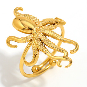 18K Gold Plated Stainless Steel Octopus Open <b>Ring</b> Unique Animal Statement <b>Adjustable</b> <b>Ring</b> For Women Fashion Jewelry - Product Image 1