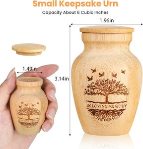 Mini urna commemorativa <span class=keywords><strong>in</strong></span> bambù per ceneri di animali domestici, con motivo Albero della Vita inciso, piccolo portaceneri commemorativo per gatti e cani. - Product Image 2