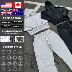 Ensemble de survêtement à capuche oversize en molleton double couche avec logo brodé personnalisé pour hommes, fabrication OEM, style streetwear - Product Image 2
