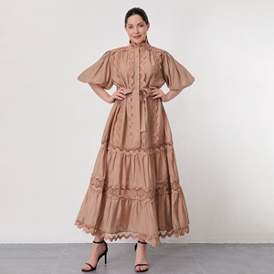 Nhà thiết kế thời trang của phụ nữ khiêm tốn maxi Dresses thương hiệu Phong cách thiết kế màu hồng sang trọng dài ăn mặc cho Nhà thờ ODM rắn màu ren vestidos - Product Image 1