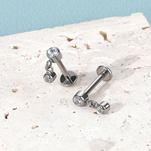 Lingchee titanio 16G hilo Labret anillo circón gota pendiente con espalda plana hélice Piercing G23 piedra cuerpo joyería <span class=keywords><strong>para</strong></span> <span class=keywords><strong>nariz</strong></span> - Product Image 2
