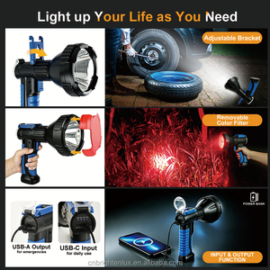 Linterna LED Recargable, Linterna de Mano con Banco de Energía, Filtro Rojo, Soporte Giratorio para Camping, Caza, Barco - Product Image 4