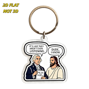 Llavero de los Padres Fundadores y Jesús: Diseño Cómico 'Es como si ni siquiera estuvieran escuchando', Colgante de Acrílico Transparente para Bolsos y Mochilas - Product Image 1