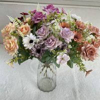 Bouquet de 7 têtes de fleurs en soie, tiges de fleurs artificielles pour centres de table de mariage, de fête, de banquet et décoration intérieure