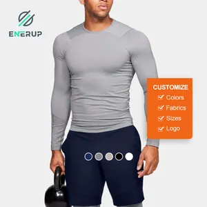 Enerup-Camiseta de manga larga con logo personalizado para hombre, ropa activa de punto de secado rápido
