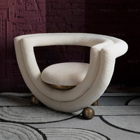 Fauteuil lounge de luxe nordique avec tissu bouclé en laine d'agneau, fauteuil à dossier haut pour villa, grand salon
