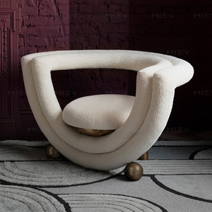 Nordic Light Luxury Lounge Chair with Lamb Wool Boucle Fabric High Back <strong>Armchair</strong> for Villa <strong>Large</strong> Living Room Space - Product Image 3