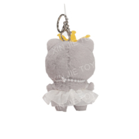 Porte-clés en peluche chat princesse personnalisé en gros, chaton gris, breloques souples pour sac, porte-clés en peluche chat sur mesure