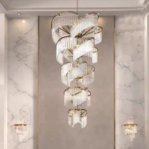 Lustre suspendu de luxe à hauteur réglable pour salon, escalier rotatif, villa, grand lustre américain en cristal long - Product Image 2