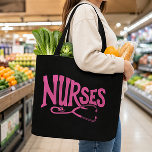 Black Canvas Durable Washable <b>Nurse</b> Tote <b>Bag</b> Long Handle Portable Medical Shopping Carryall Advertising Logo Custom OEM ODM - Product Image 4