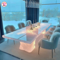 Table à manger en pierre translucide de luxe de haute qualité, table à manger en cristal rétroéclairée, table à manger en onyx translucide, table à manger personnalisée