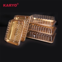 KARYO 0039 Contenant personnalisé à emporter avec couvercle transparent doré, boîte d'emballage en plastique pour desserts, pain, plateau jetable pour aliments, crêpes