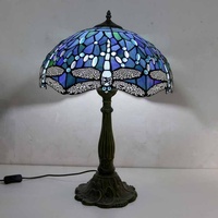 Lampe de table LongHuiJing, design libellule bleue, abat-jour antique fait main de 16 pouces, adapté au salon, à la chambre à coucher