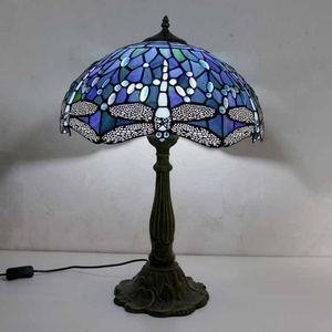 LongHuiJing Tiffany Style Table Lamp Blue Dragonfly Design Antique Handmade 16Inch Lampshade Suitable for Living Room Bedroom - Product Image 1