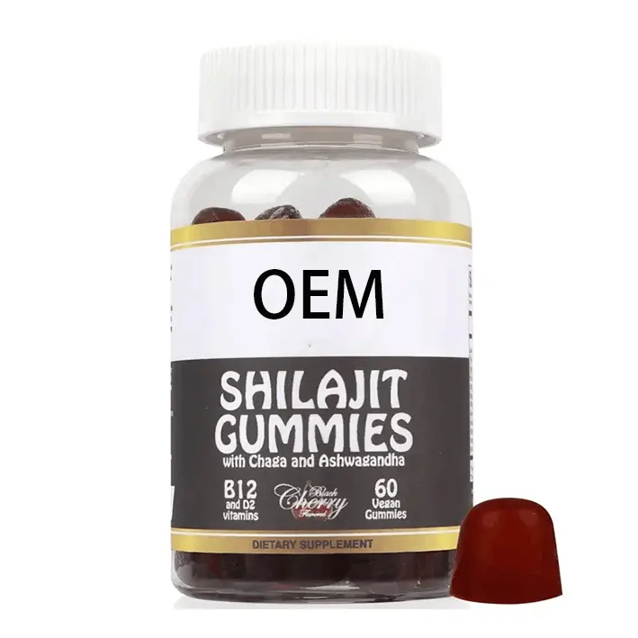 Etiqueta privada Shilajit Peur orgánico en Pakistán gotas de resina pura Ashwagandha Shilajit gomitas con vitaminas B12 y D2