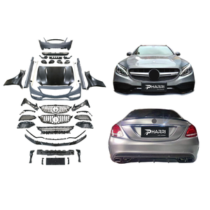 Kit de carrosserie pour <span class=keywords><strong>Mercedes</strong></span>-Benz Classe C W205 2015-2018, mise à niveau vers C63 <span class=keywords><strong>AMG</strong></span> avec pare-chocs avant et arrière, calandre, capot et jupes latérales - Product Image 1