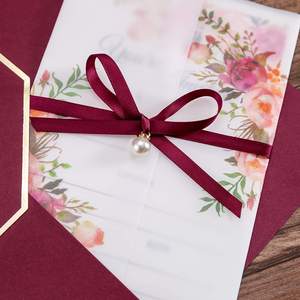 Tarjetas de boda personalizadas de color burdeos, sobres de invitación de lujo para fiesta nupcial, <span class=keywords><strong>hojas</strong></span> interiores de relleno - Product Image 6