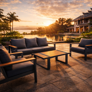 Canapé de patio en aluminium, parfait pour les jardins, les cours arrière, les patios, les coins extérieurs, résistant aux intempéries, ensemble de 7 pièces, canapé d'extérieur - Product Image 5