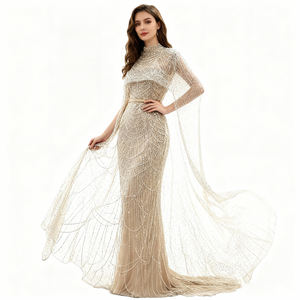 Gaun Malam Sharon Said Champagne Heavy Work Beaded Sexy Corsage Cape untuk Pesta Akhir Tahun, Mewah, Panjang, dan Meriah - Product Image 4