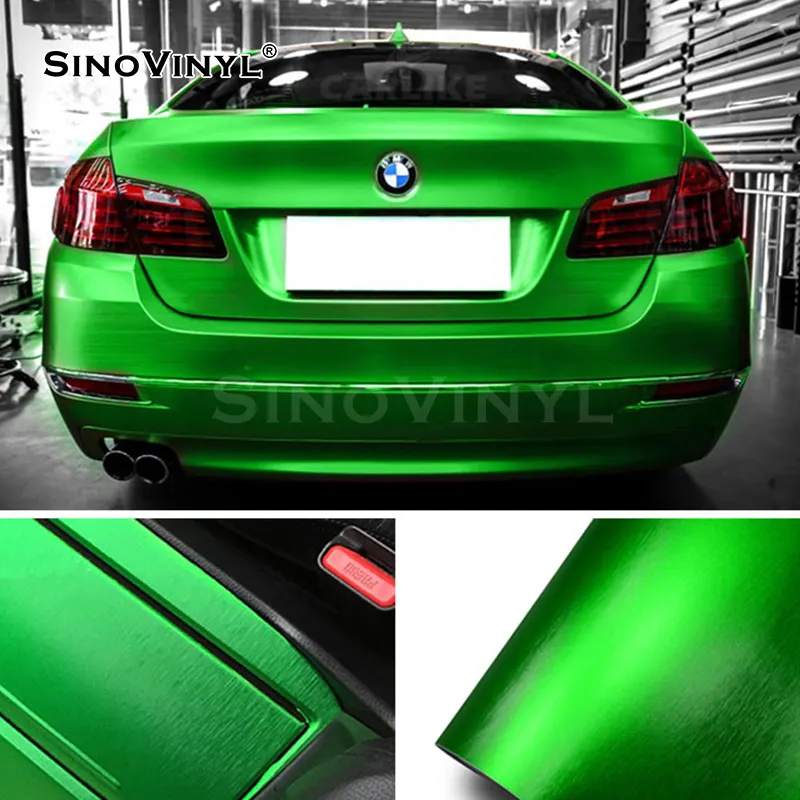 SINOVINYL PVC Vinyl Mobil Wrapping Stiker Garansi 1-3 Tahun Tahan Air Chrome Brushed Vynle Wrap Green