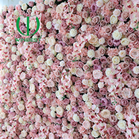 Panel Dinding Bunga Mawar Pink 3D 5D Buatan, Grosir, untuk Dekorasi Pernikahan & Pesta, Ukuran 8x8
