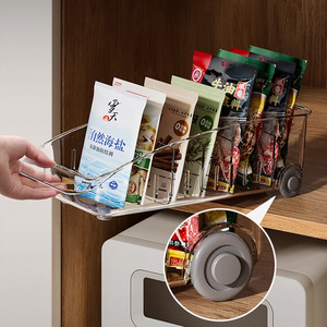Kitchen Storage Basket With <b>Wheels</b> Rectangle Shape For <b>Fridge</b> Organizer Snack Divider With Handle - Product Image 5