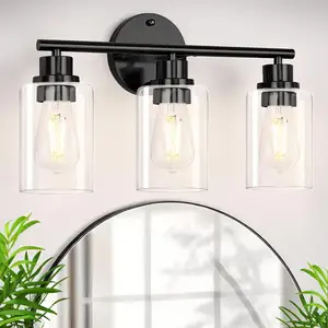 LOHAS lampu dinding hitam lampu Sconce kamar mandi meja rias lampu dinding dalam ruangan perlengkapan lampu dengan kap lampu kaca