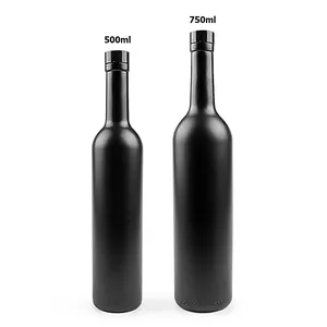 Recycled Red Wine 500ml 750ml Colored Black glass wine bottle with cork