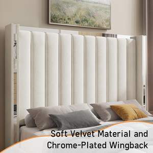 Cadre de <span class=keywords><strong>lit</strong></span> plateforme Jocisland Queen Size avec tête de <span class=keywords><strong>lit</strong></span> haut de 58 pouces, capitonnée en velours, design moderne, cadre en métal, capitonnage en cannelures - Product Image 3