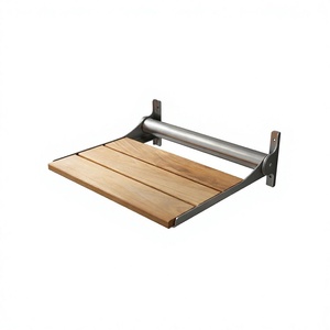 Siège de douche pliable mural en teck, banc de bain pliable avec supports métalliques - Product Image 2