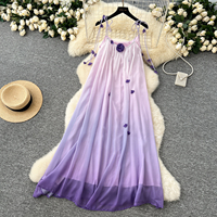 Robe longue ample et fluide à bretelles et motifs floraux 3D pour femme, idéale pour les vacances de printemps