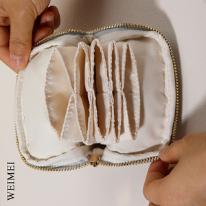 WEIMEI 8-Slot Tweed Jewelry Organizer for Rings <b>Necklaces</b> Bracelets Travel-Friendly Customizable Logo Square Bag Original Design - Product Image 6