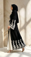 Abaya noire et blanche en dentelle, sur mesure OEM ODM, pour femmes, élégante, modeste, longue robe kimono musulmane, robe islamique de Dubaï, 1609 #
