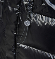 Veste longue thermique imperméable pour femmes manteau noir d'hiver avec col en sable à capuche et fermeture éclair à bouton coupe-vent