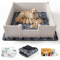 Lit de mise bas en PVC pour chiens, blanc, en plastique PVC, avec barrières de protection, assemblage modulaire