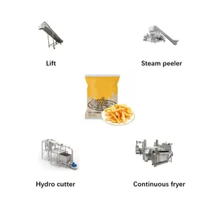 ماكينة صنع رقائق البطاطس المقلية الصناعية الأوتوماتيكية بالكامل، خط البطاطس المقلية المجمدة يحتوي على قاطع مائي