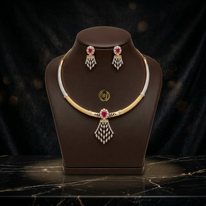 Luxury Classic Brass Zircon Choker <b>Necklace</b> and Earring Set Rhodium Plated Anniversary Wedding Jewelry for Women - Product Image 2
