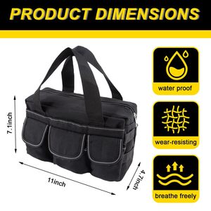 Factory OEM Wholesale Small Black <b>Canvas</b> <b>Tool</b> Duffle <b>Bag</b> with Zipper Closure External Pocket Multi-function Organizer 28x12x18cm - Product Image 4