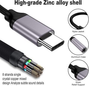 <span class=keywords><strong>Adaptateur</strong></span> USB C vers prise casque 3,5 mm en nylon tressé, câble audio Type C vers Aux pour <span class=keywords><strong>iPhone</strong></span> 16 15 Pro Max Samsung iPad - Product Image 2