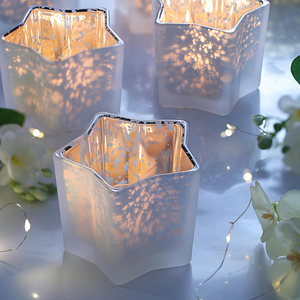 Portavelas de Cristal Mercurizado Blanco Escarchado con Forma de Estrella, Recipientes para Velas Votivas, Decoración para Bodas y Festividades - Product Image 5