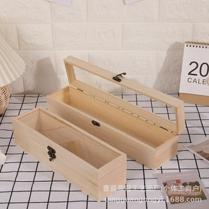 Wooden <b>Gift</b> Box With Glass Lid Rectangular Flip Top Style For Wedding Favors Candy Storage - Product Image 2