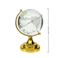 Globe terrestre en verre transparent artisanal avec base en métal doré ou argenté, ornement décoratif de bureau, boule de cristal, cadeau