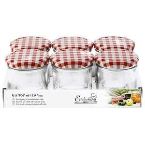 Dosen-Zentrale EINKOCHWELT Rundglas 167ml mit 66mm TO-Deckel dunkelrot/Weiß kariert 6er Bandeja - Product Image 1