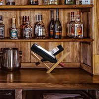 Support de bouteille de vin unique, présentoir de table, porte-bouteilles de vin en bambou auto-équilibrant, organisateur de comptoir